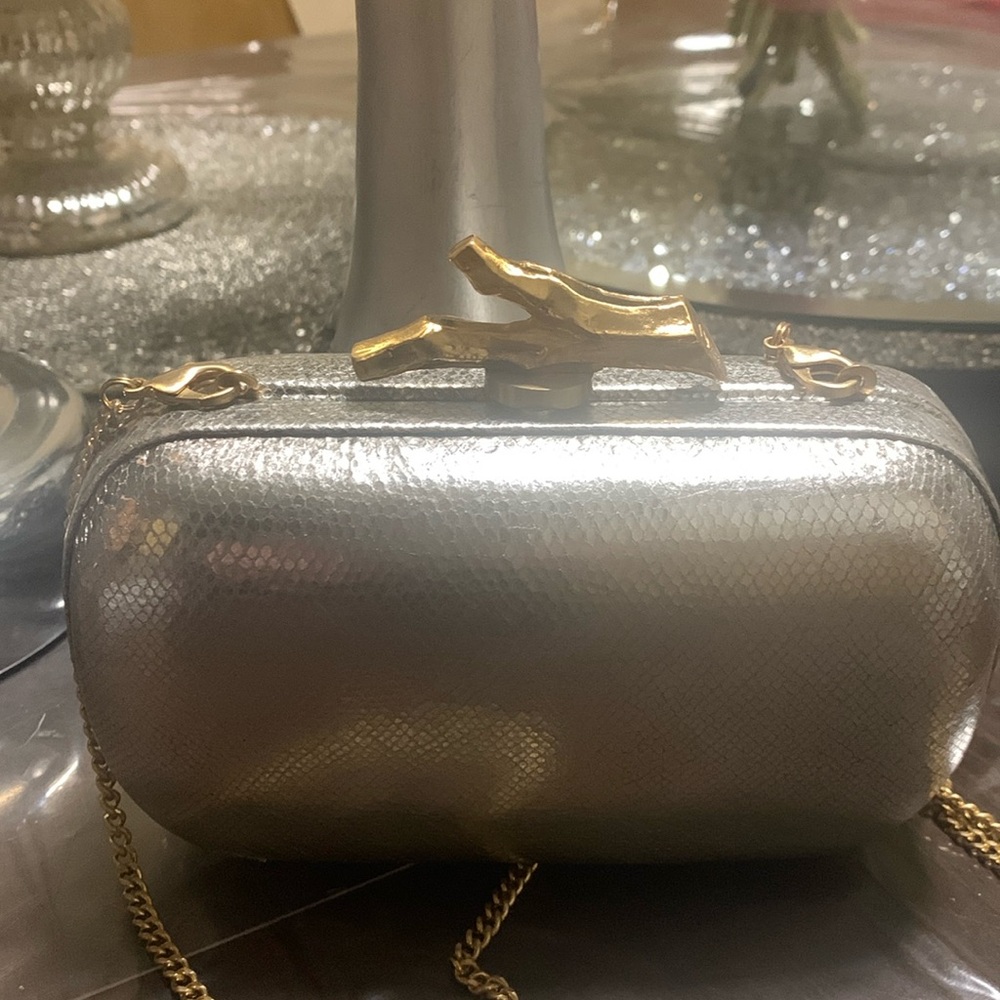 Diane Von Furstenberg Lytton Small Silver Leather Clutch